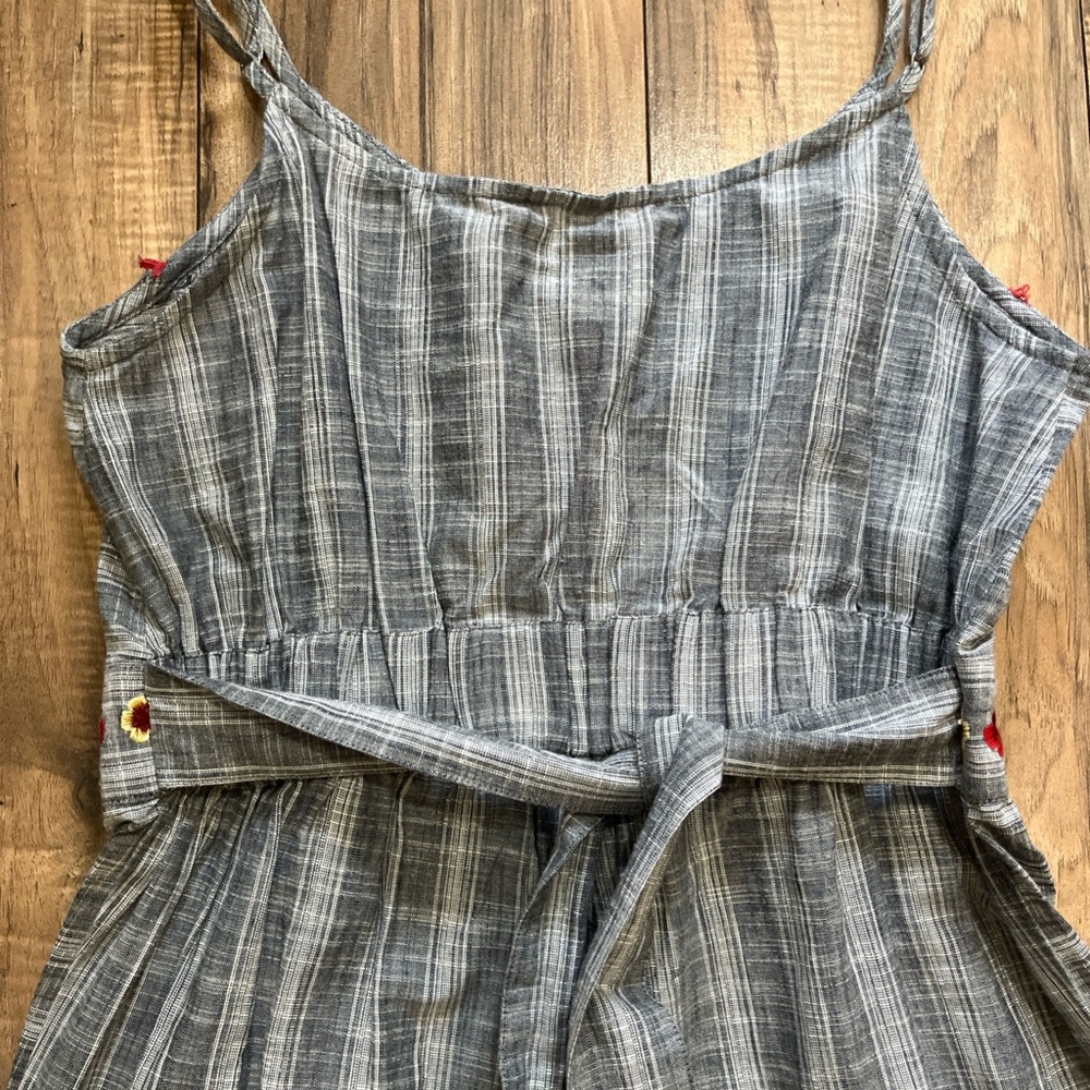 RAGA ANTHROPOLOGIE Plaid Embroidered Detail Fringe Tie Waist Wide Leg Jumpsuit M - Picture 12 of 13